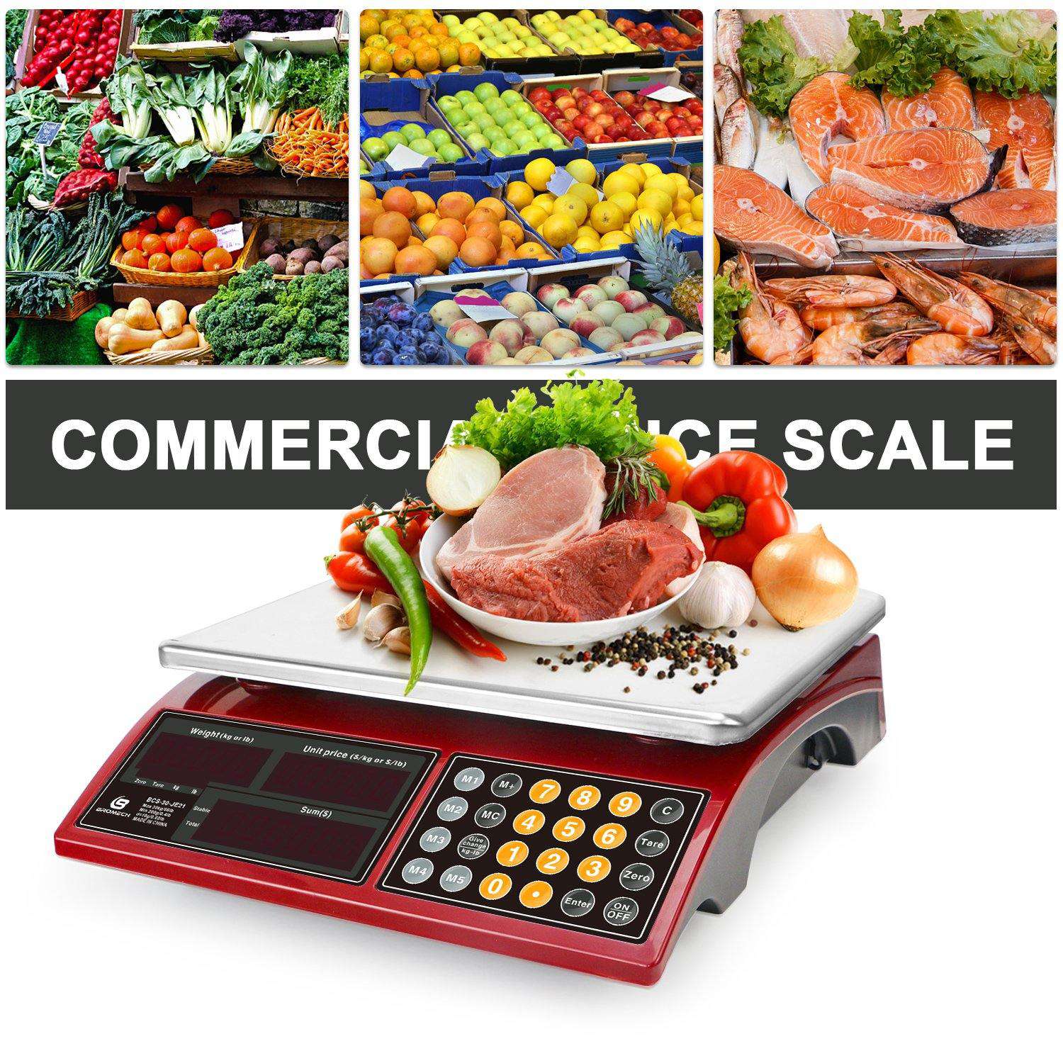 BROMECH Food Scale, Price Computing Scale, IPX7 Waterproof, 66lbs Capacity,  White Backlight LCD, Rechargeable Commercial Meat Produce Weight Scale for